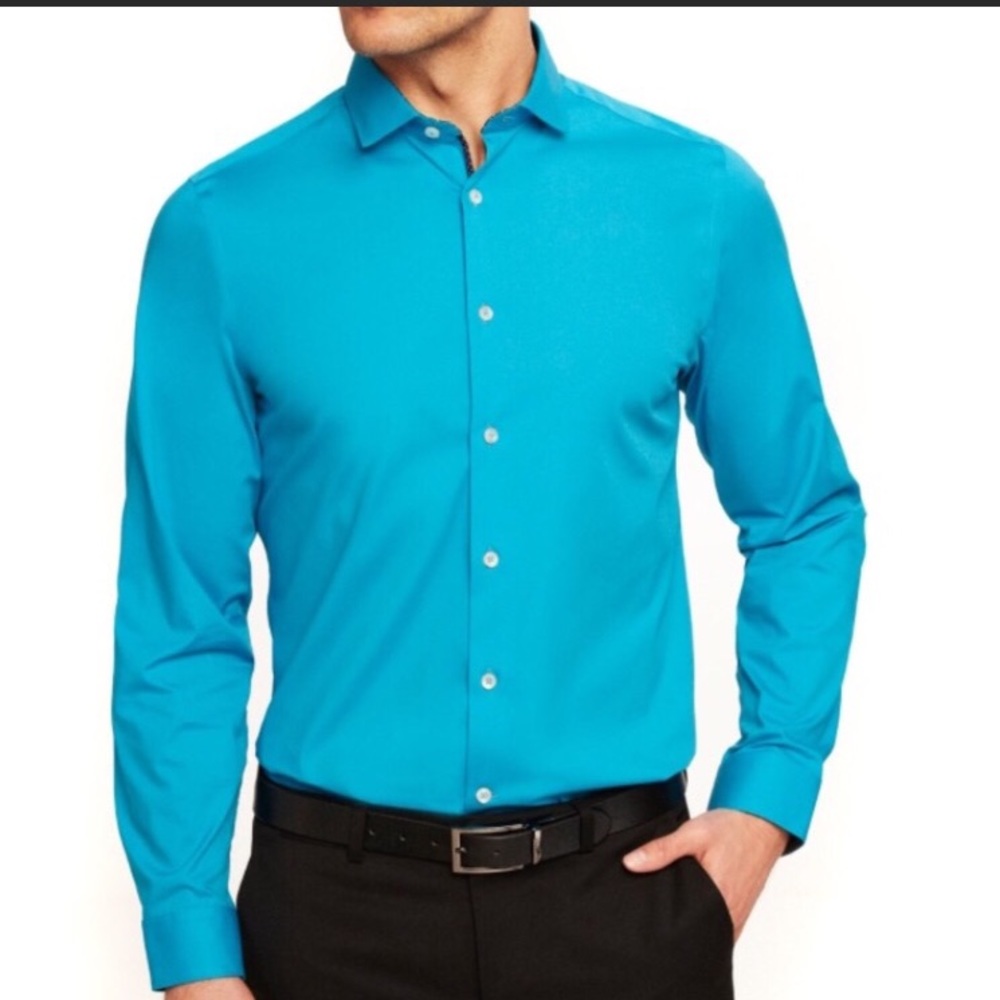 Express Men’s teal button down XL FITTED shirt